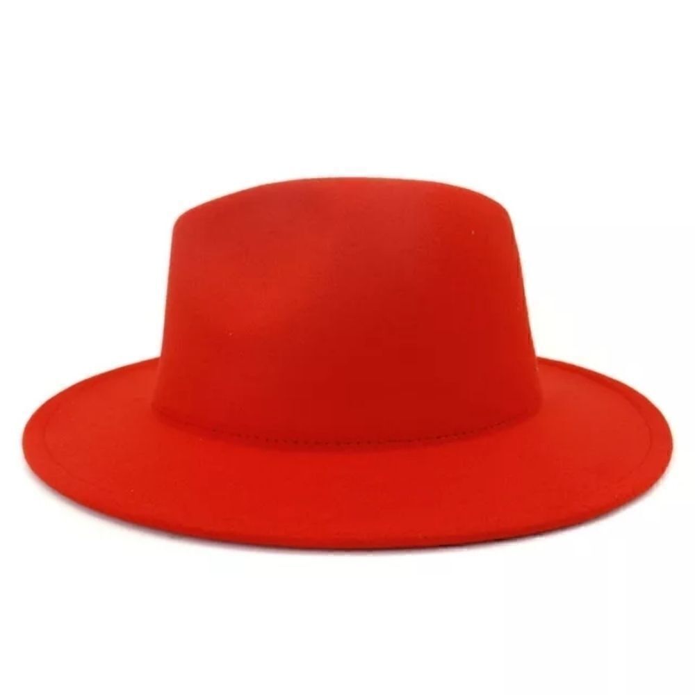 Red Plain Wide brim Fedora Hat - Picture 2 of 2